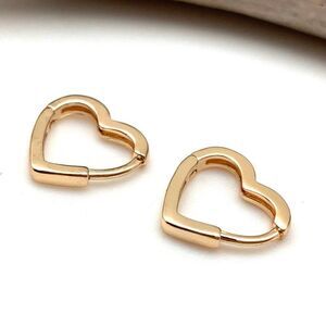 Heart Hoop Huggie Earrings in Yellow Gold